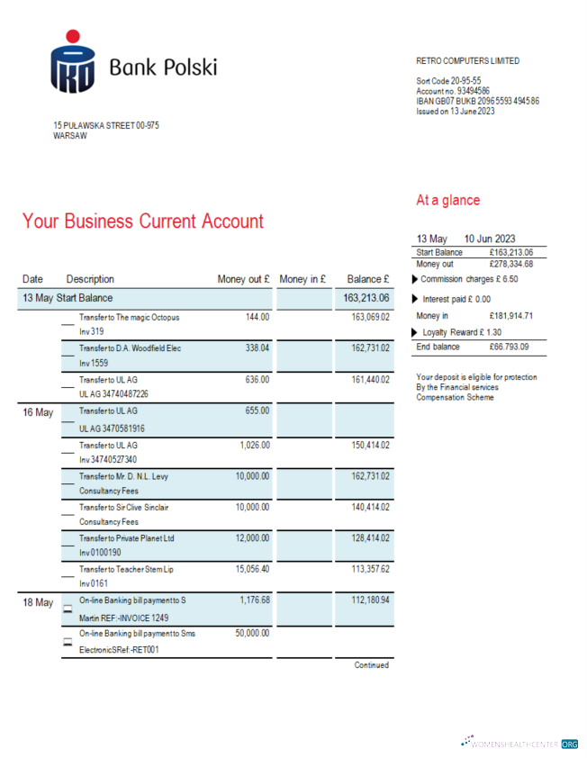 Download PKO Bank Polski corporate statement Word and PDF template Photoshop template